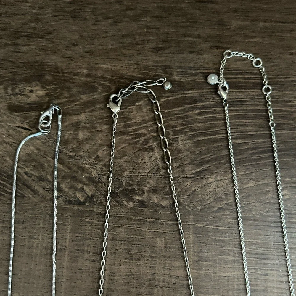 Lot of 3 Silver Necklaces Layered Hearts Diamond Bar & Triangle Necklace Set